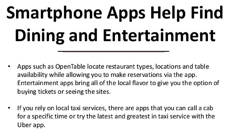 Learn which apps to use to find dining, accommodation and entertainment options