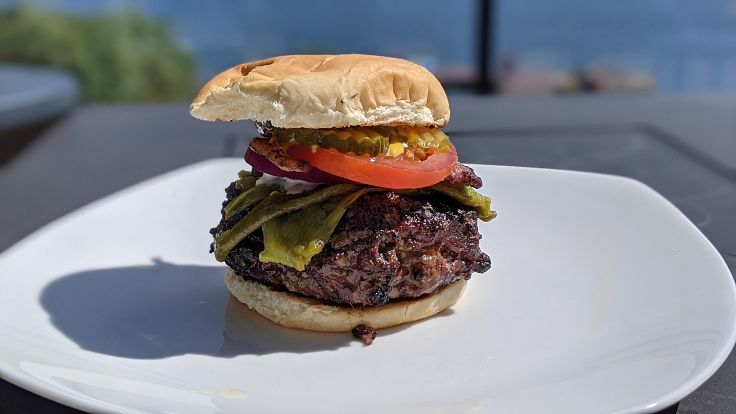 The perfectly grilled hamburger is a joy to behold.