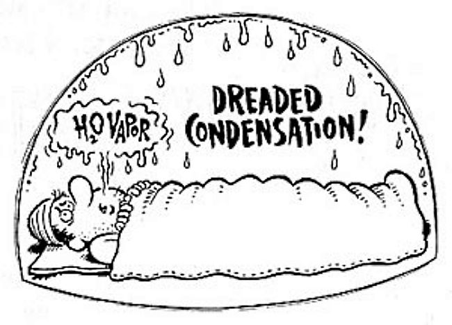 Condensation formation is linked to a build up of humidity in the tent and the difference in temperature between the inside and outside. The cold outside causes droplets to form on the inside of the tent, unless a fly is fitted